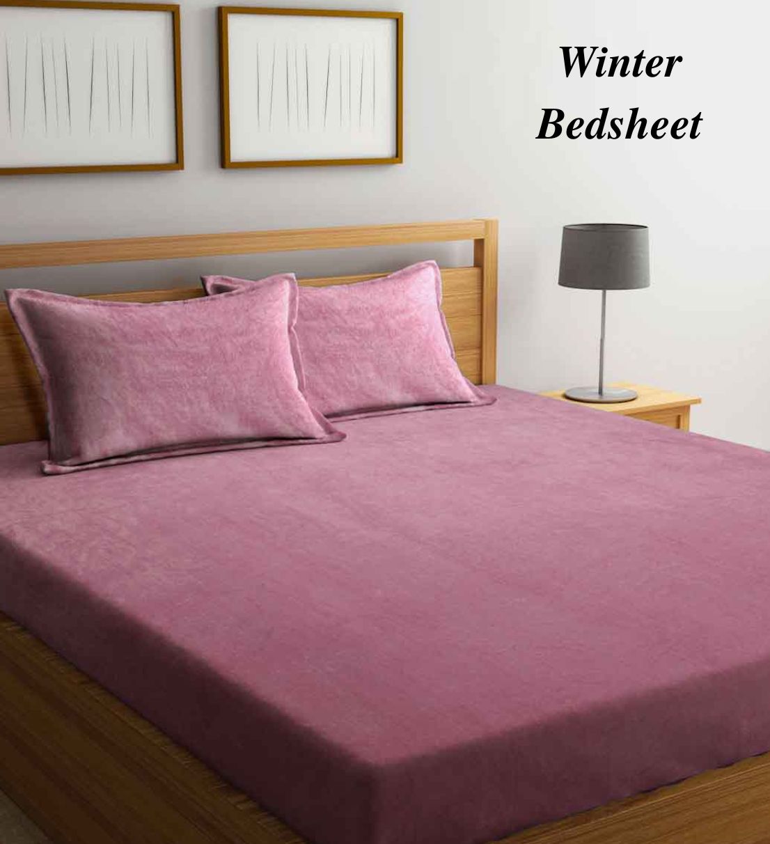 Arrabi Pink Solid Fleece King Size Warm Woolen Bedsheet with 2 Pillow Covers