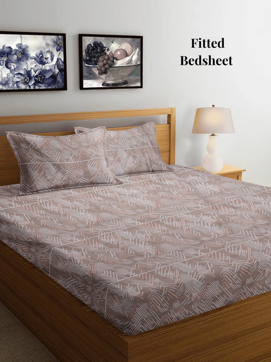 Arrabi Multi Stripes TC Cotton Blend Super King Size Fitted Bedsheet with 2 Pillow Covers (270 X 260 Cm)