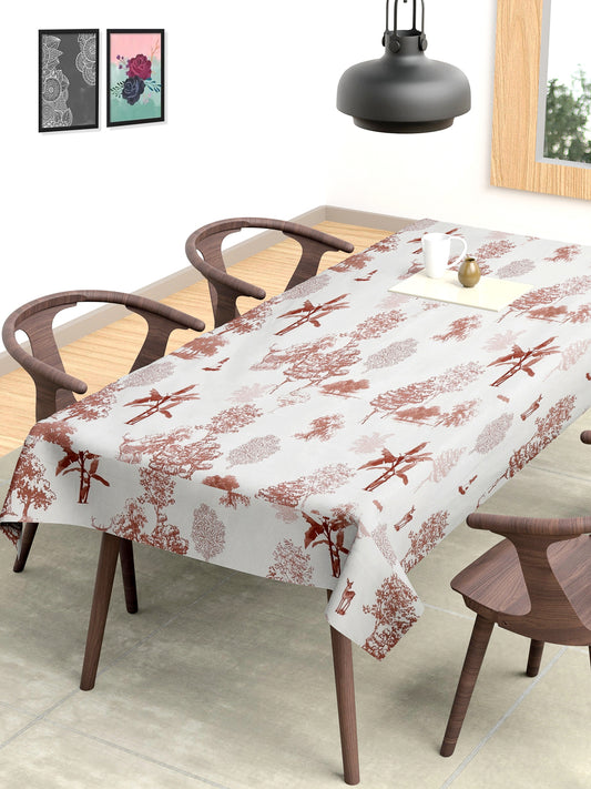 Arrabi Cream Leaf Cotton Blend 8 SEATER Table Cover (215 x 150 cm)