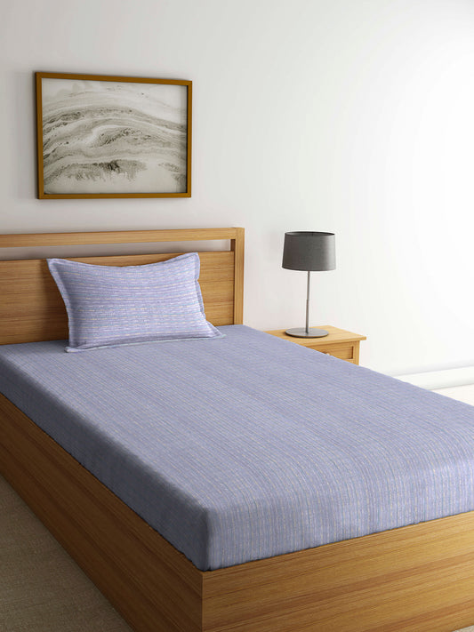 Arrabi Grey Stripes Handwoven Cotton Single Size Bedsheet with 1 Pillow Cover (230 x 150 cm)