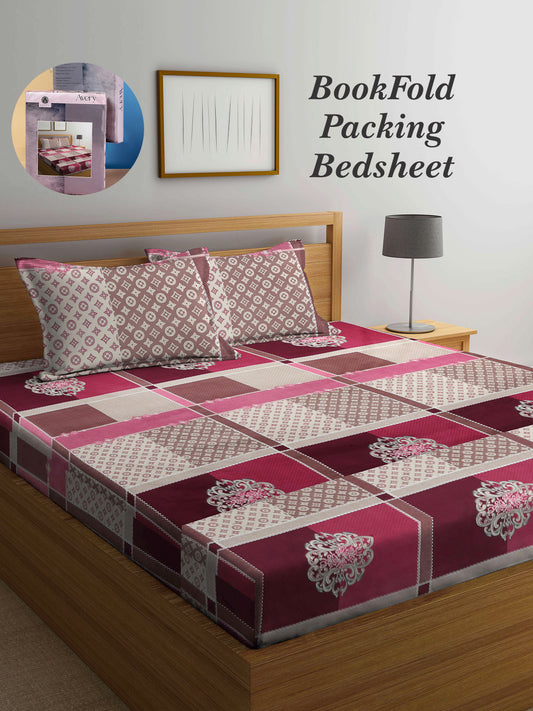 Arrabi Multi Indian TC Cotton Blend King Size Bookfold Bedsheet with 2 Pillow Covers (250 X 220 cm)