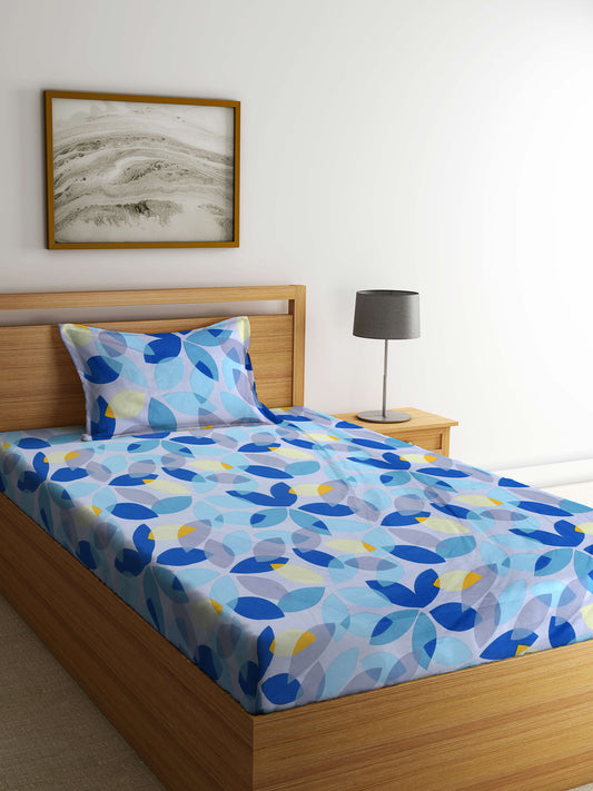 Arrabi Grey Floral TC Cotton Blend Single Size Bedsheet with 1 Pillow Cover (215 x 150 cm)