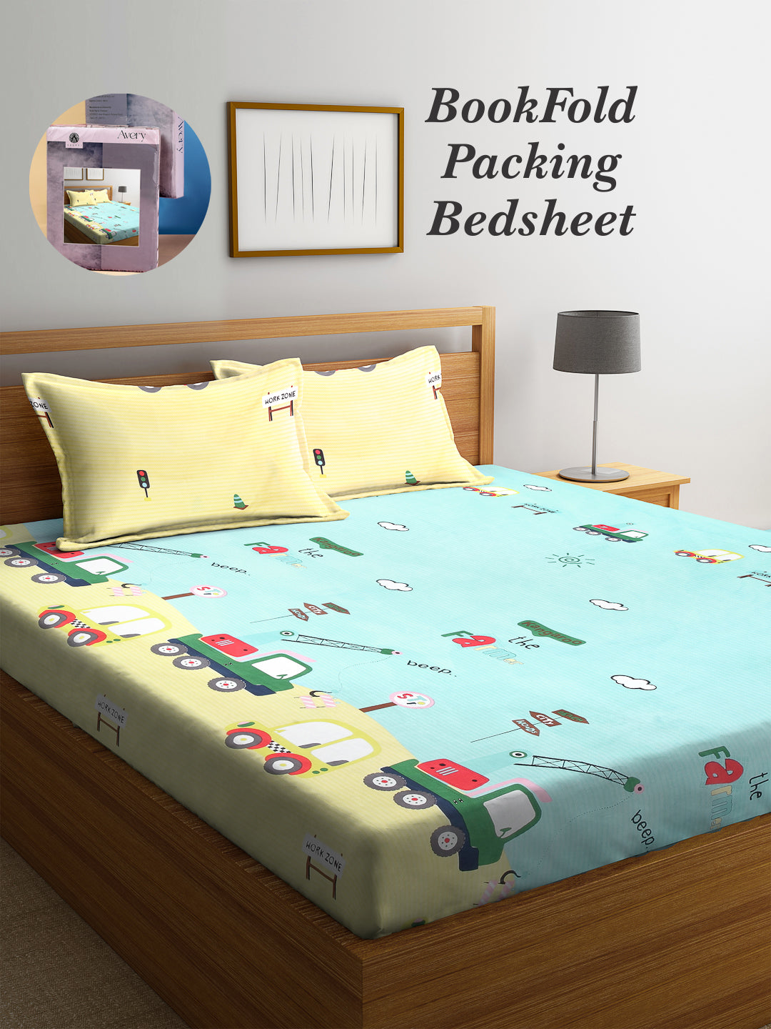 Arrabi Multi Cartoon TC Cotton Blend King Size Bookfold Bedsheet with 2 Pillow Covers (250 X 220 cm)