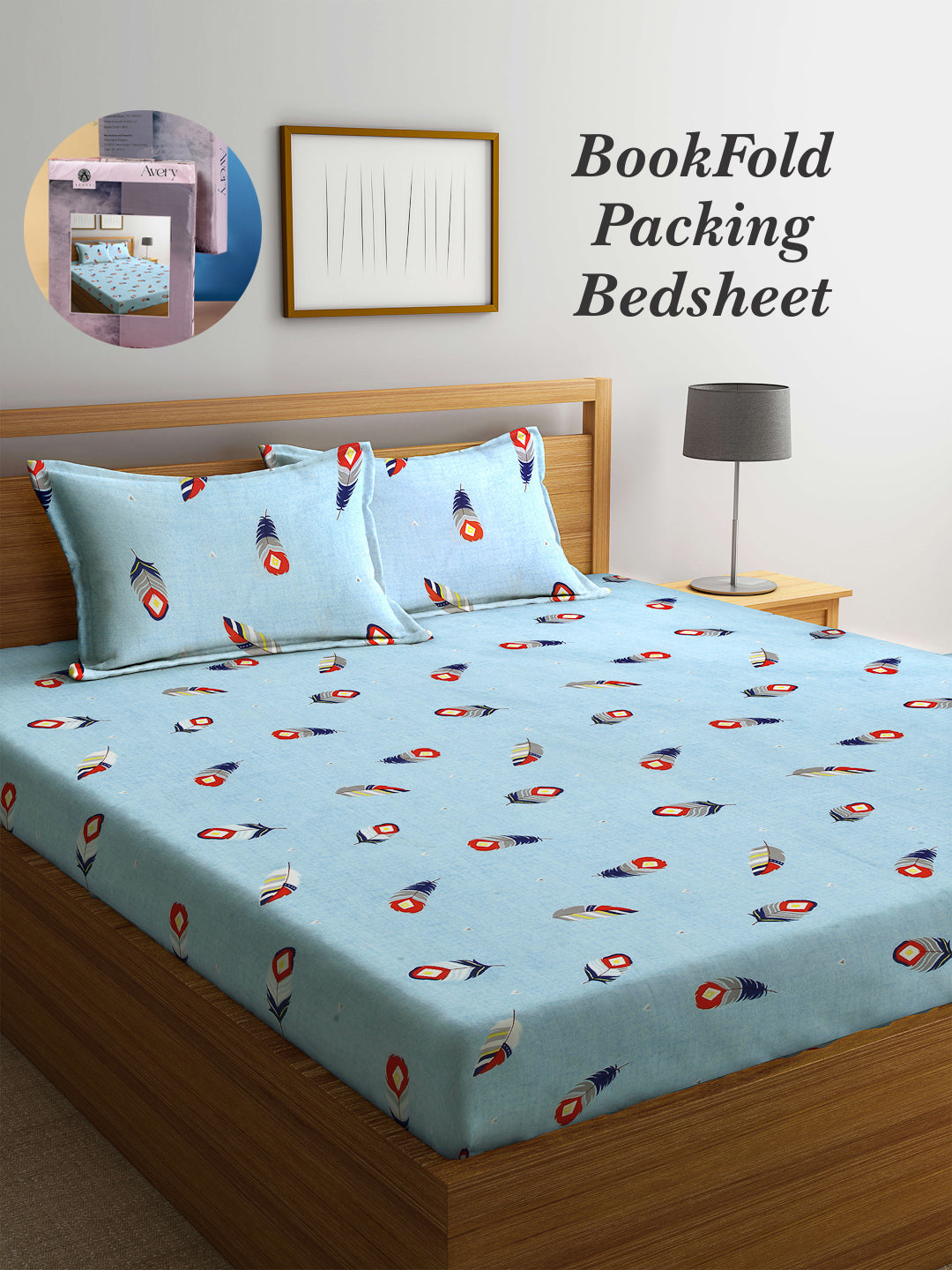 Arrabi Blue Floral TC Cotton Blend King Size Bookfold Bedsheet with 2 Pillow Covers (250 X 220 cm)