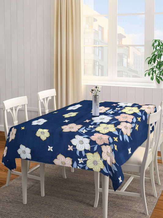 Arrabi Blue Floral Cotton Blend 8 SEATER Table Cover (215 X 150 cm)