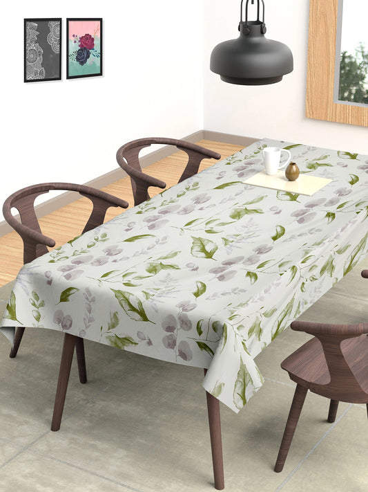 Arrabi Cream Leaf Cotton Blend 8 SEATER Table Cover (215 x 150 cm)