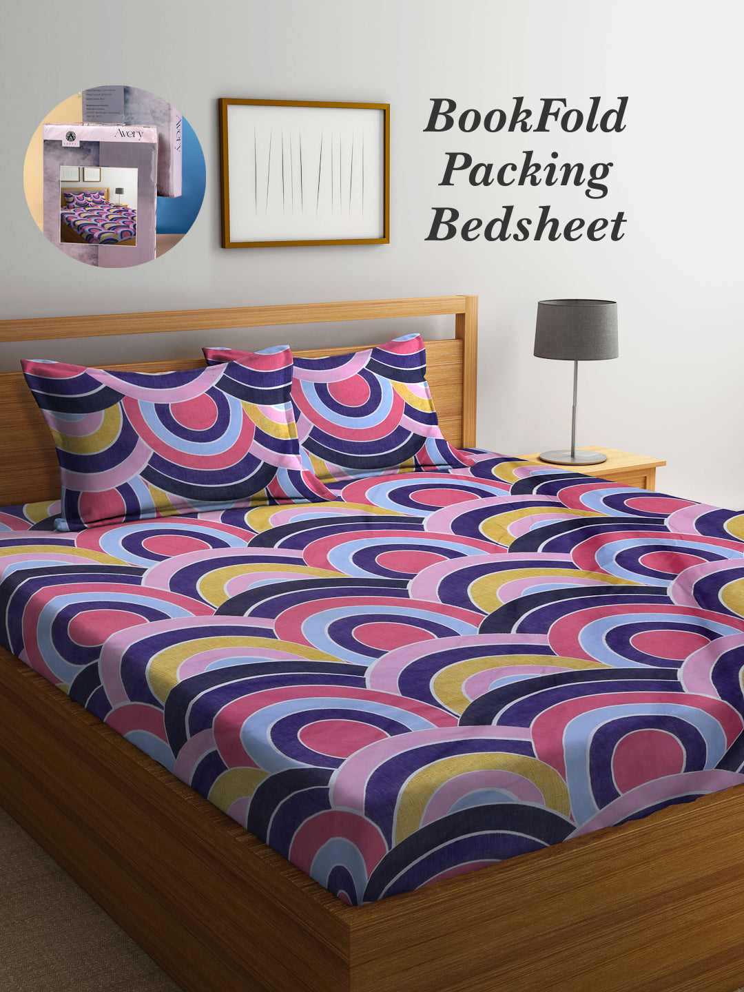 Arrabi Multi Abstract TC Cotton Blend King Size Bookfold Bedsheet with 2 Pillow Covers (250 X 215 cm)