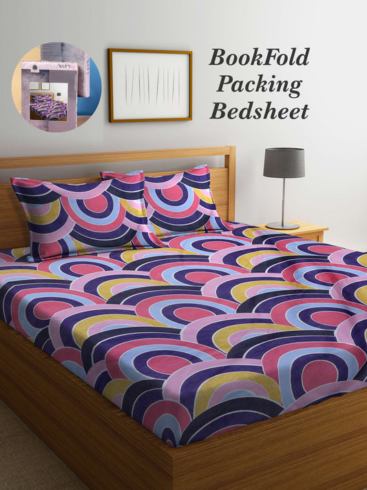 Arrabi Multi Abstract TC Cotton Blend King Size Bookfold Bedsheet with 2 Pillow Covers (250 X 215 cm)