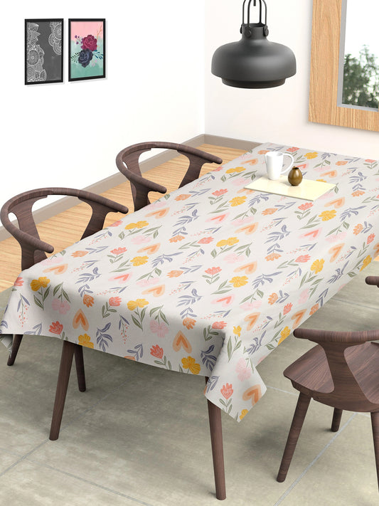 Arrabi Cream Floral Cotton Blend 8 SEATER Table Cover (215 x 150 cm)