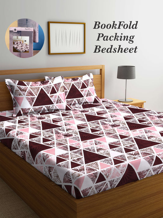 Arrabi Multi Geometric TC Cotton Blend King Size Bookfold Bedsheet with 2 Pillow Covers (250 X 220 cm)