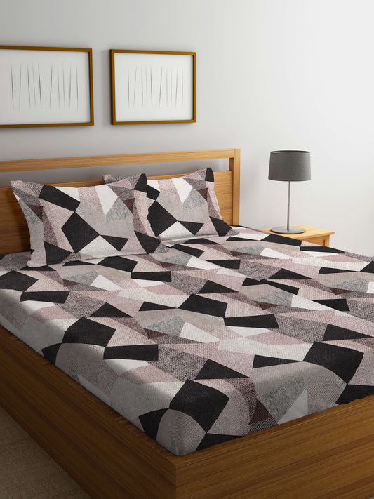 Arrabi Multi Geometric TC Cotton Blend Super King Size Bedsheet with 2 Pillow Covers (270 x 260 cm)