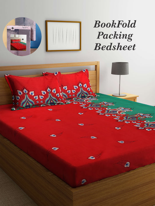 Arrabi Multi Indian TC Cotton Blend King Size Bookfold Bedsheet with 2 Pillow Covers (250 X 220 cm)