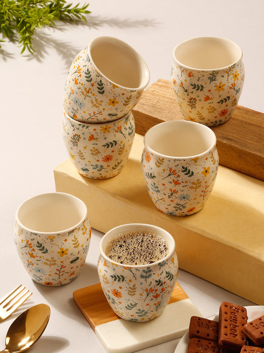 Arrabi Multi Ceramic Stoneware Floral Kullar set (Set of 6)