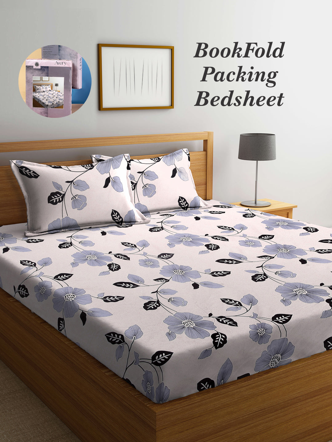 Arrabi Beige Floral TC Cotton Blend King Size Bookfold Bedsheet with 2 Pillow Covers (250 X 220 cm)
