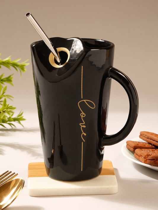 Printed Ceramic Glossy Mug With Steel Straw
