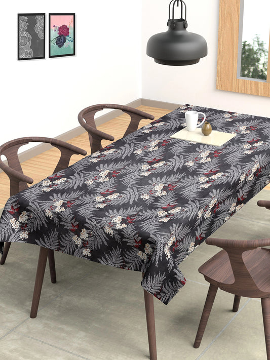 Arrabi Grey Floral Cotton Blend 6 SEATER Table Cover (180 x 130 cm)