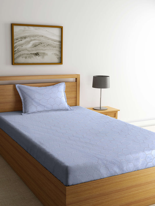 Arrabi Grey Geometric TC Cotton Blend Single Size Bedsheet with 1 Pillow Cover (215 x 150 cm)