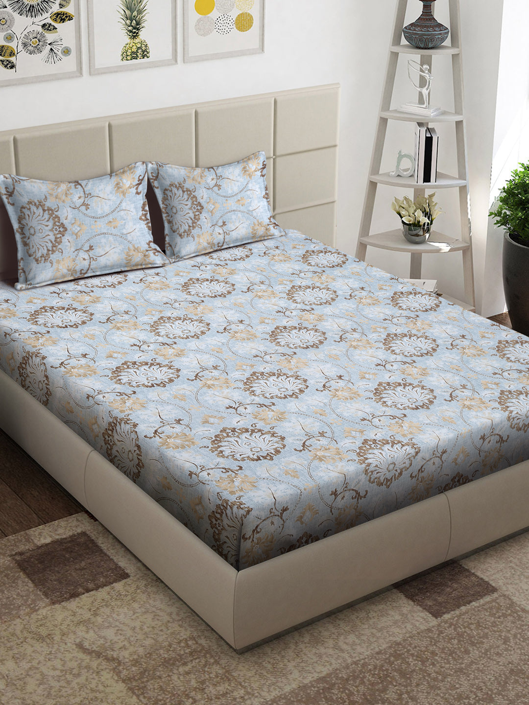 Arrabi Multi Floral TC Cotton Blend King Size Bedsheet with 2 Pillow Covers (250 x 215 cm)