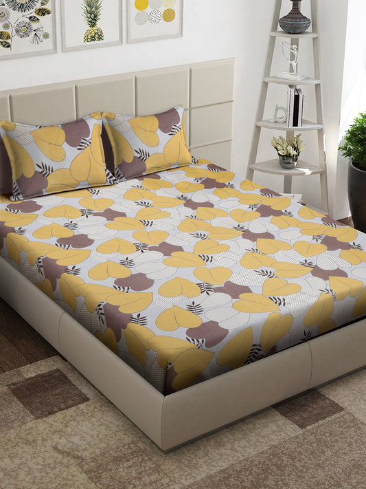 Arrabi Multi Geometric TC Cotton Blend King Size Bedsheet with 2 Pillow Covers (250 x 215 cm)