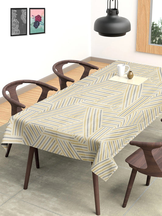 Arrabi Beige Striped Cotton Blend 8 SEATER Table Cover (215 x 150 cm)