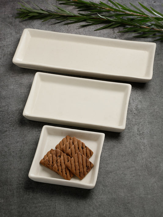 Handcrafted Stoneware Solid Set of 3 Tray