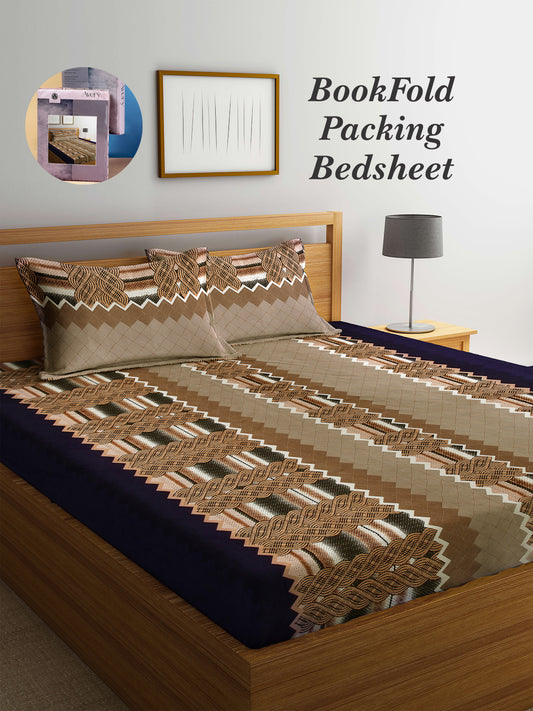 Arrabi Multi Indian TC Cotton Blend King Size Bookfold Bedsheet with 2 Pillow Covers (250 X 220 cm)