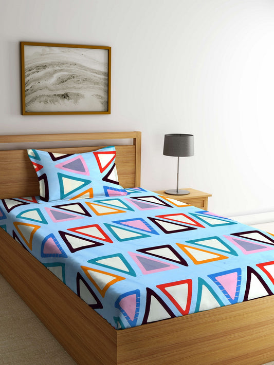 Arrabi Multi Geometric TC Cotton Blend Single Size Bedsheet with 1 Pillow Cover (220 x 150 cm)