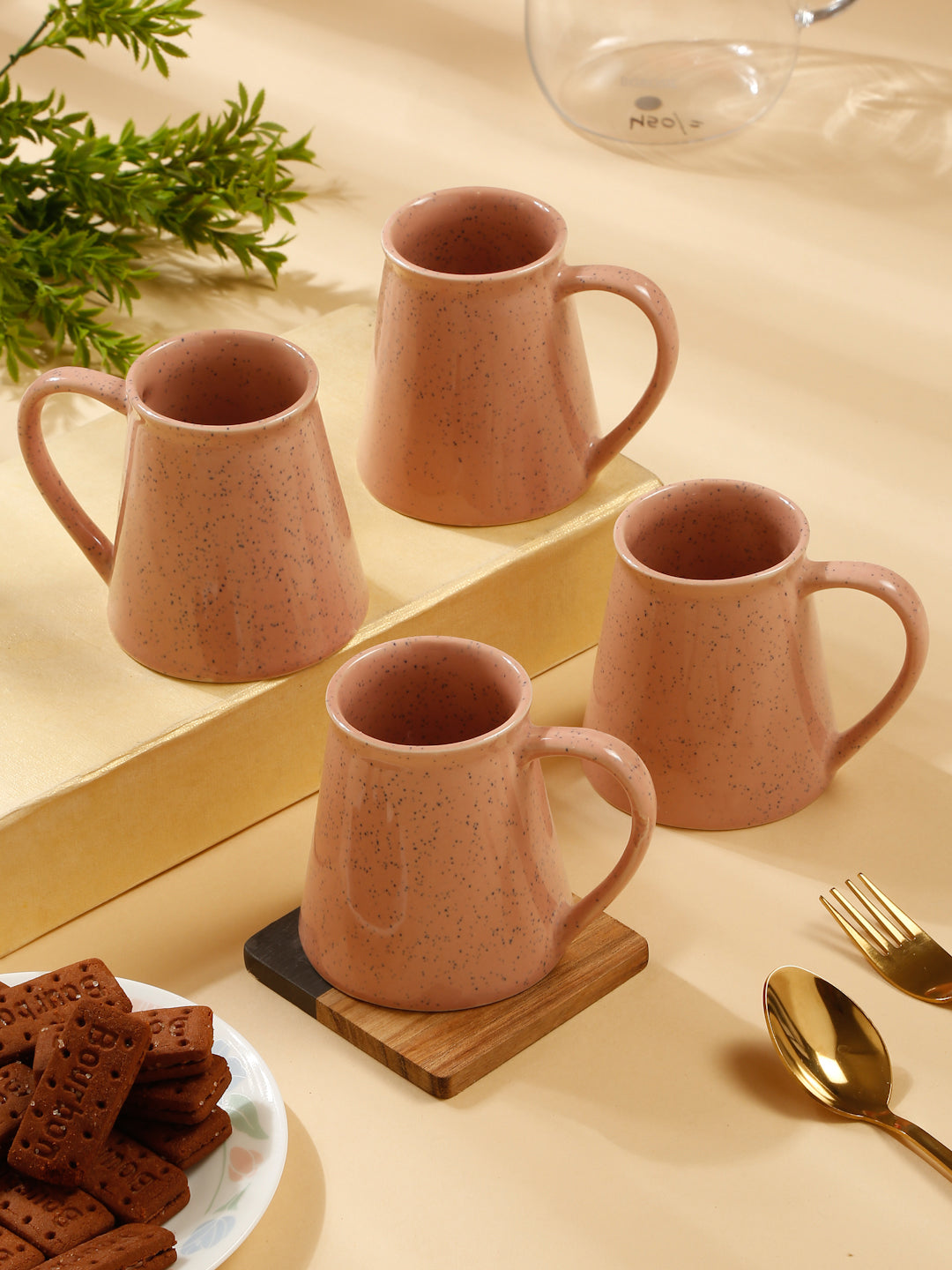 Textured Set of 4 Ceramic Glazed Cone Mugs