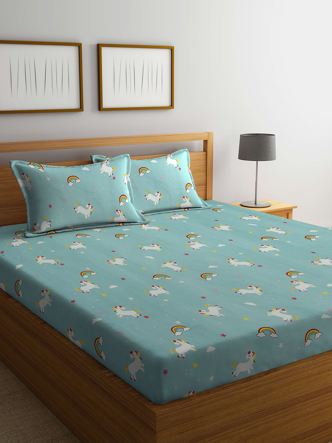 Arrabi Multi Kid's Cartoon TC Cotton Blend King Size Bedsheet with 2 Pillow Covers (250 x 215 cm)
