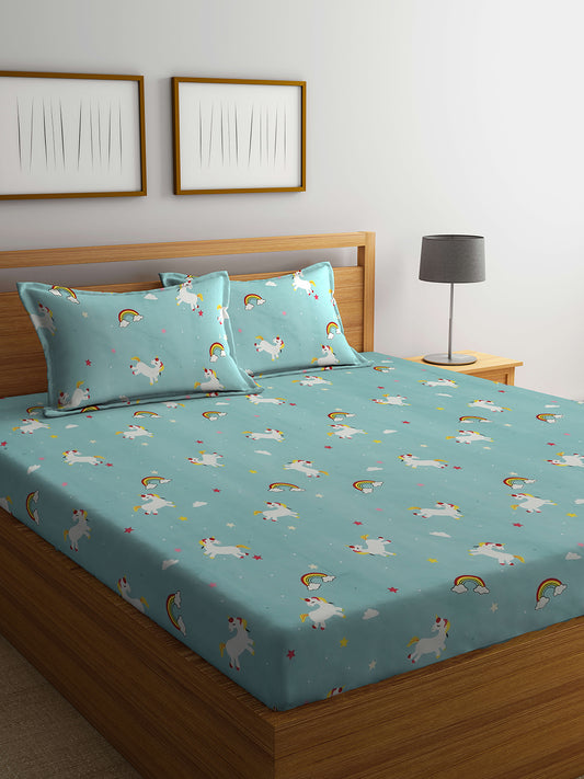 Arrabi Multi Kid's Cartoon TC Cotton Blend King Size Bedsheet with 2 Pillow Covers (250 x 215 cm)
