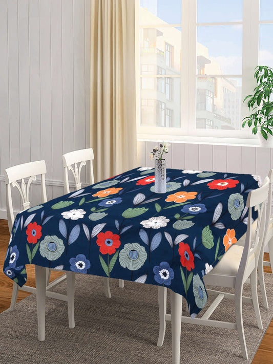 Arrabi Blue Floral Cotton Blend 8 SEATER Table Cover (215 X 150 cm)