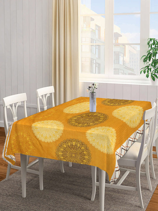 Arrabi Yellow Indian Cotton Blend 6 SEATER Table Cover (180 X 130 cm)