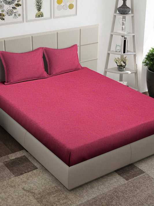 Arrabi Pink Floral 100% Handwoven Cotton King Size Bedsheet with 2 Pillow Covers (260 x 230 cm)