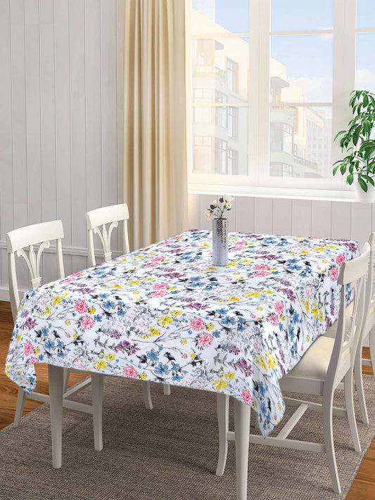 Arrabi White Floral Cotton Blend 6 SEATER Table Cover (180 X 130 cm)