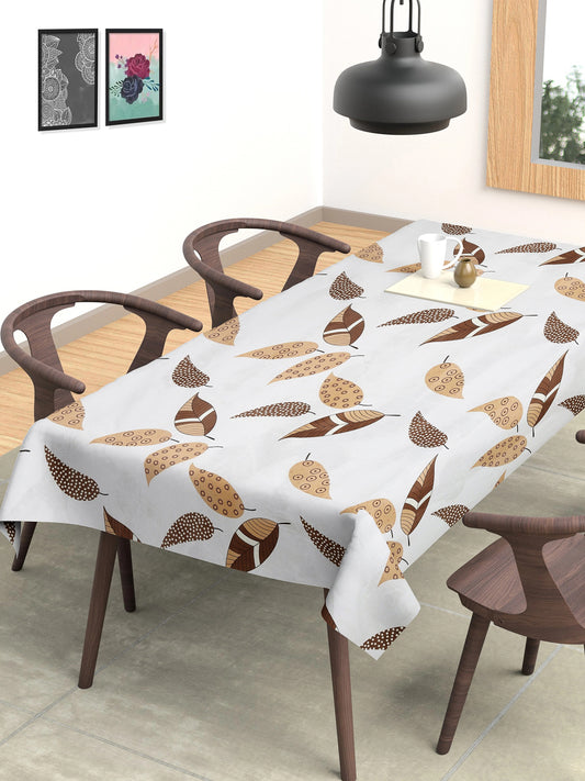 Arrabi Cream Leaf Cotton Blend 8 SEATER Table Cover (215 x 150 cm)