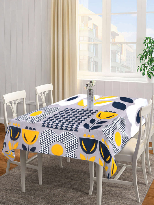 Arrabi Grey Geometric Cotton Blend 8 SEATER Table Cover (225 X 150 cm)