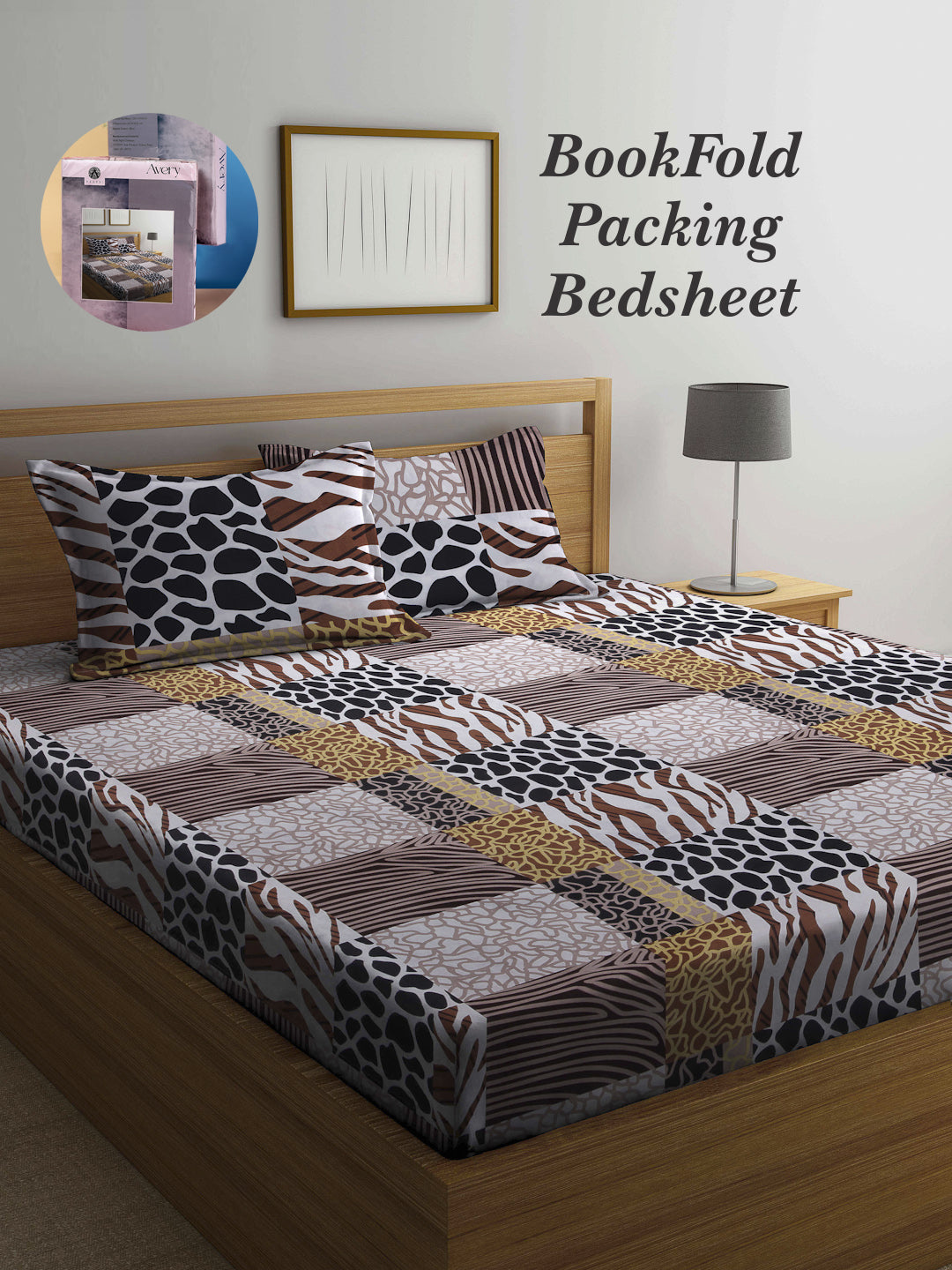Arrabi Multi Graphic TC Cotton Blend King Size Bookfold Bedsheet with 2 Pillow Covers (250 X 220 cm)