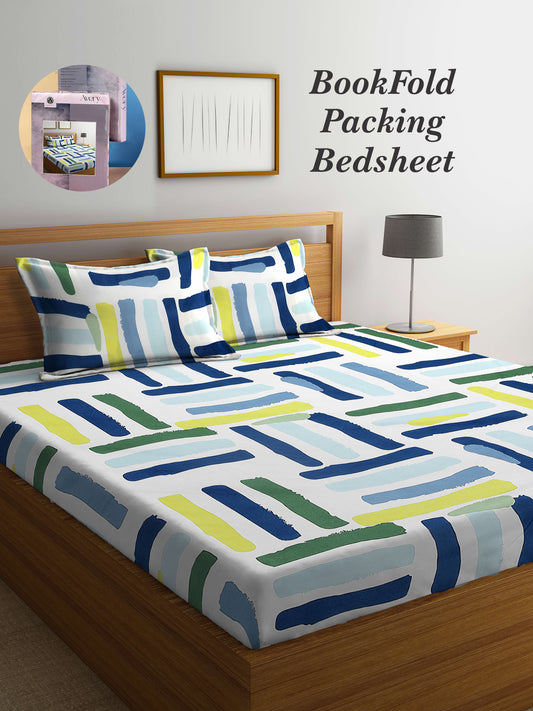 Arrabi Multi Abstract TC Cotton Blend King Size Bookfold Bedsheet with 2 Pillow Covers (250 X 215 cm)
