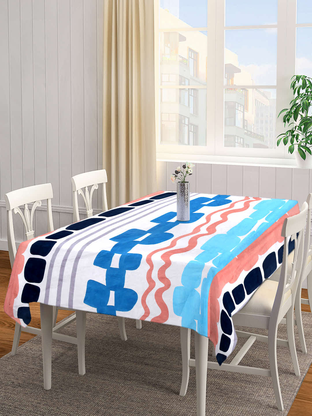 Arrabi Multi Geometric Cotton Blend 8 SEATER Table Cover (215 X 150 cm)