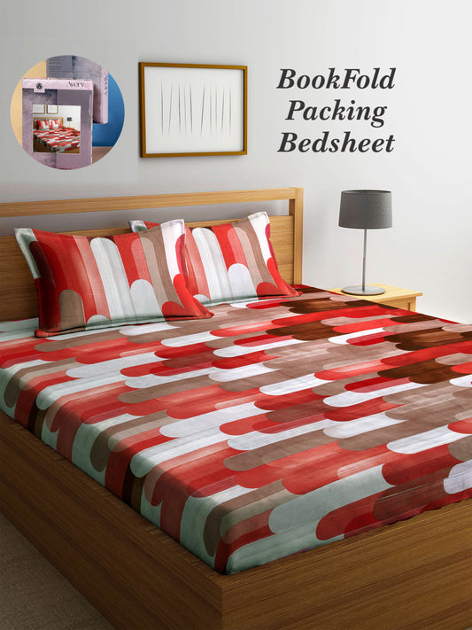 Arrabi Multi Graphic TC Cotton Blend King Size Bookfold Bedsheet with 2 Pillow Covers (250 X 220 cm)