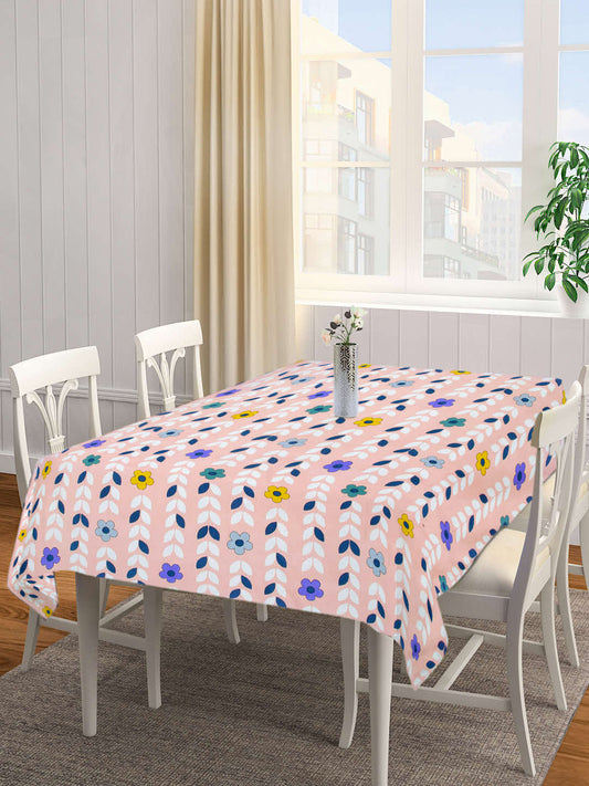 Arrabi Pink Floral Cotton Blend 6 SEATER Table Cover (180 X 130 cm)