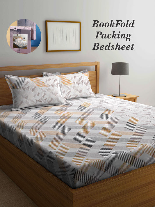 Arrabi Multi Geometric TC Cotton Blend King Size Bookfold Bedsheet with 2 Pillow Covers (250 X 215 cm)