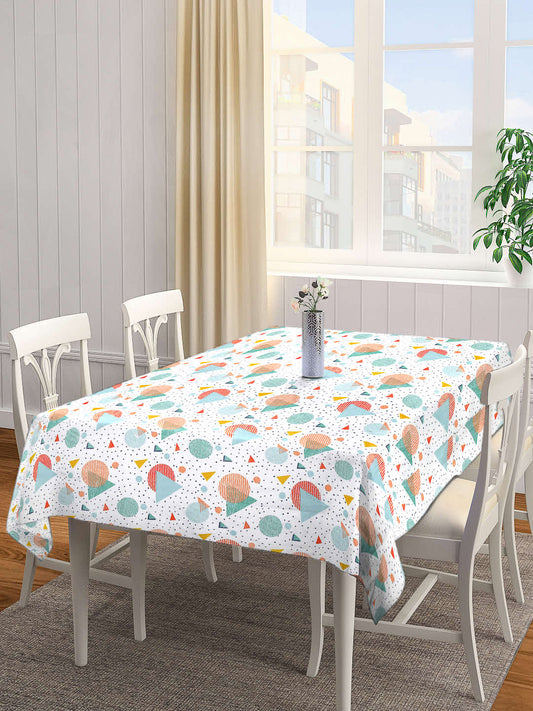 Arrabi White Geometric Cotton Blend 8 SEATER Table Cover (215 X 150 cm)