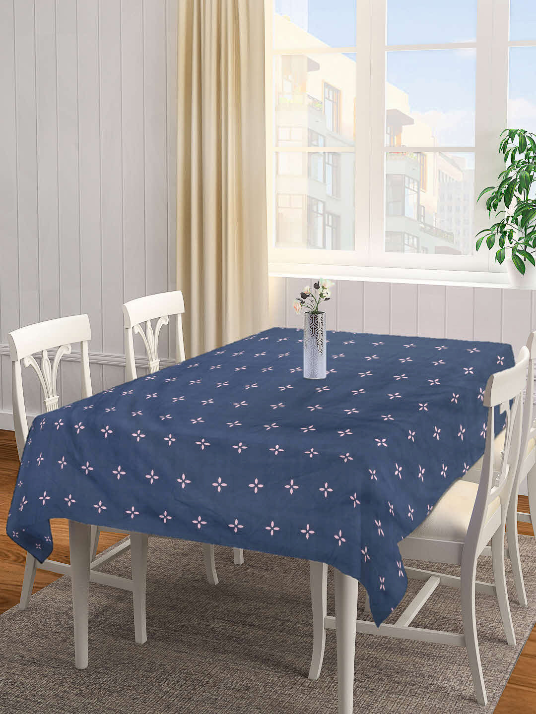 Arrabi Grey Floral Cotton Blend 8 SEATER Table Cover (215 X 150 cm)