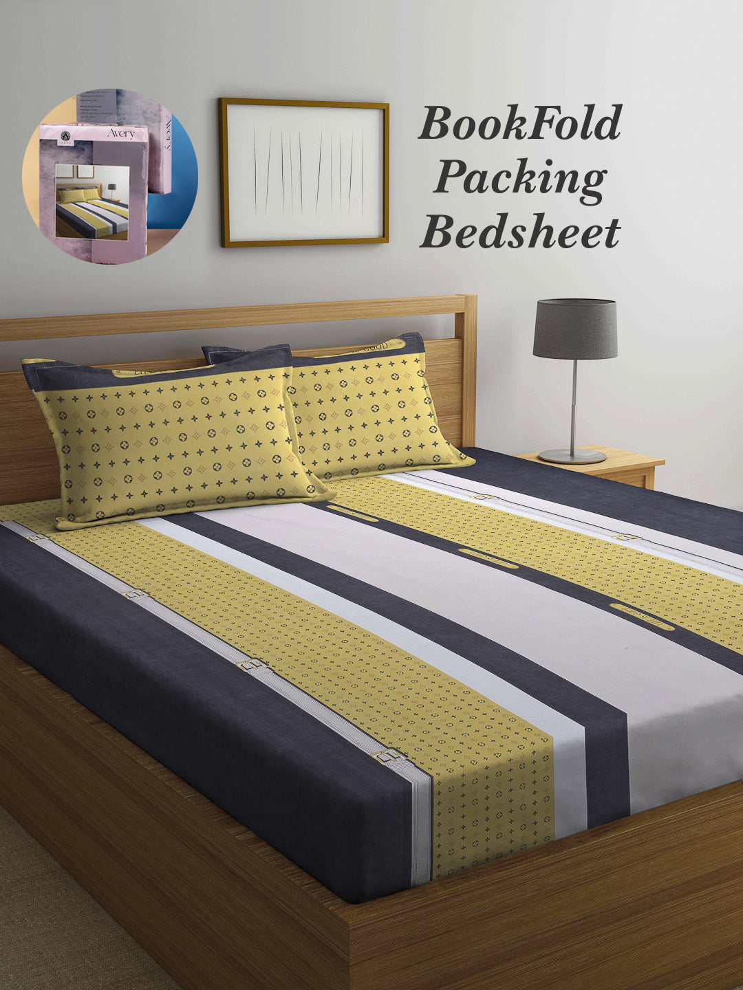 Arrabi Multi Stripes TC Cotton Blend King Size Bookfold Bedsheet with 2 Pillow Covers (250 X 220 cm)