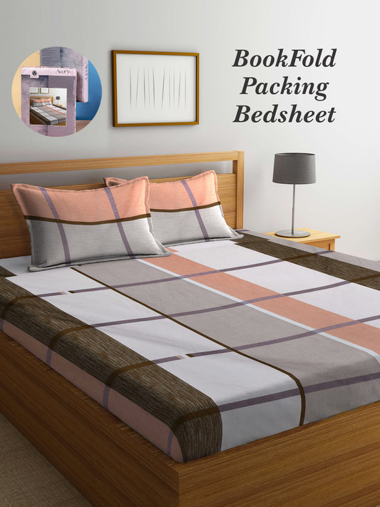 Arrabi Multi Geometric TC Cotton Blend King Size Bookfold Bedsheet with 2 Pillow Covers (250 X 215 cm)