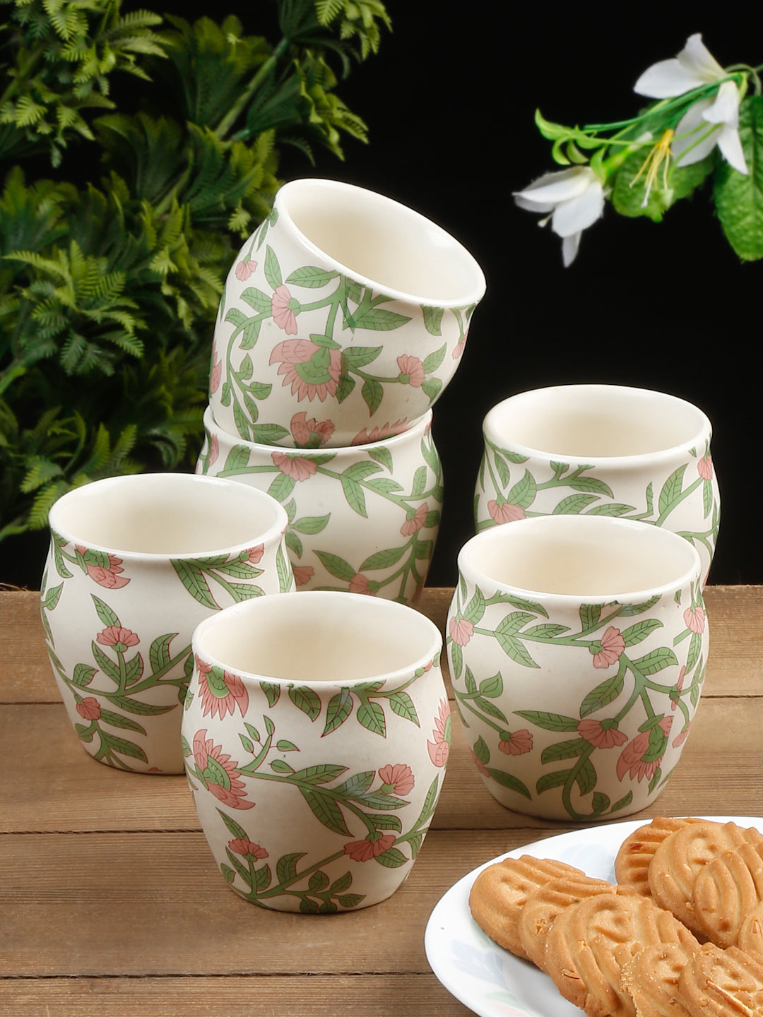 Arrabi Multi Stoneware Floral Kullar set (Set of 6)