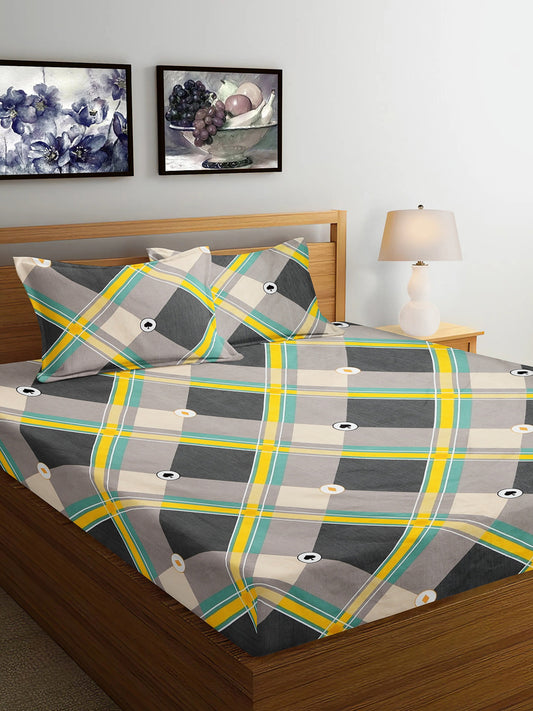 Arrabi Multi Geometric TC Cotton Blend King Size Bedsheet with 2 Pillow Covers (250 x 215 cm)