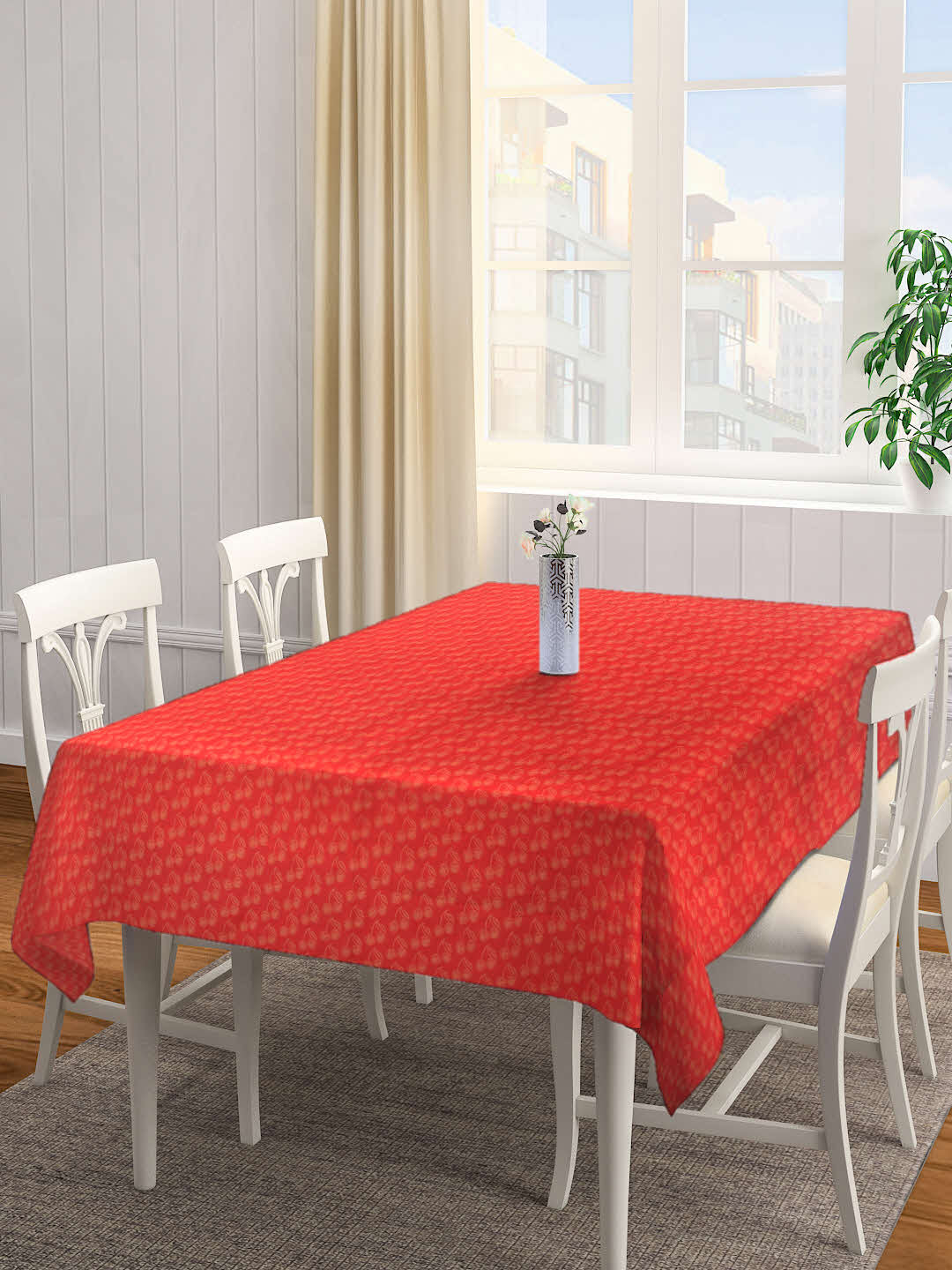 Arrabi Red Leaf 100% Handwoven Cotton 8 SEATER Table Cover (220 x 150 cm)