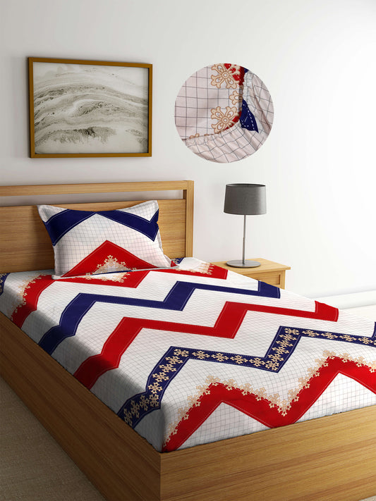Arrabi Beige Graphic TC Cotton Blend Single Size Fitted Bedsheet with 1 Pillow Cover (220 X 150 cm)